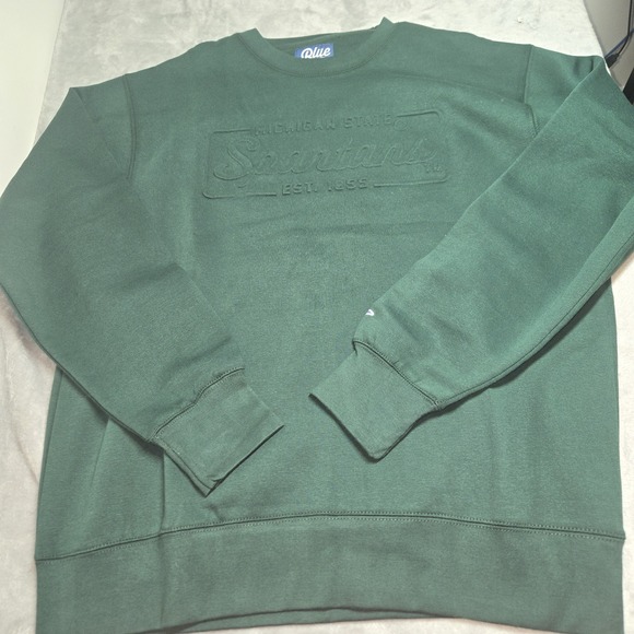 Michigan State Spartans Sweater Mens Large Embossed Logo Green NCAA Crewneck New - Picture 2 of 6